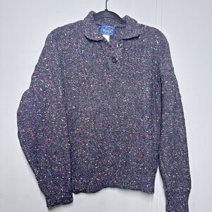 Vintage 100% Wool Woolrich Speckled colorful henley Cosby 90's Style sweater - L